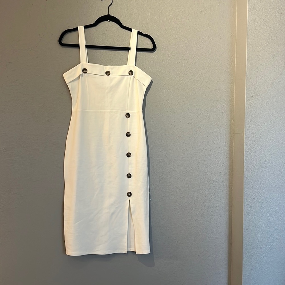 Stella Luce Strapless White Dress with Button Accents